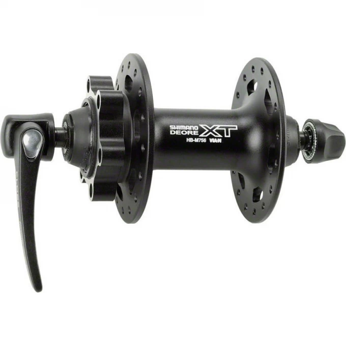 Втулка передняя SHIMANO DEORE XT, M756, 32 отверстий, 6-болт, QR, черный EHBM756BL Втулка передняя SHIMANO DEORE XT, M756, 32 отверстий, 6-болт, QR, черный EHBM756BL